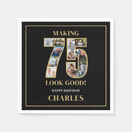 75のいい顔 フォトコラージュ 75歳の誕生日 スタンダードカクテルナプキン
