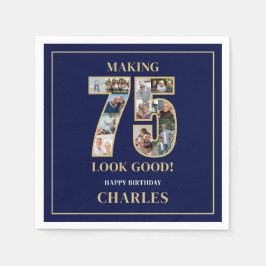 75のいい顔 フォトコラージュ 75歳の誕生日 スタンダードカクテルナプキン