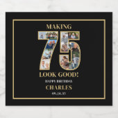 75のいい顔 フォトコラージュ 75歳の誕生日 ビールラベル (シングルラベル)