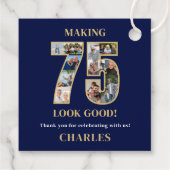 75のいい顔 フォトコラージュ 75歳の誕生日 フェイバータグ (裏面)