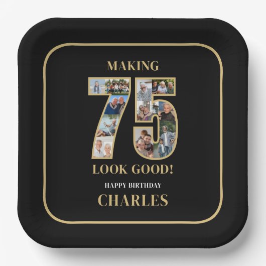 75のいい顔 フォトコラージュ 75歳の誕生日 ペーパープレート (正面)