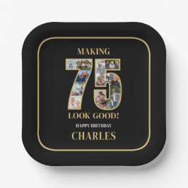 75のいい顔 フォトコラージュ 75歳の誕生日 ペーパープレート