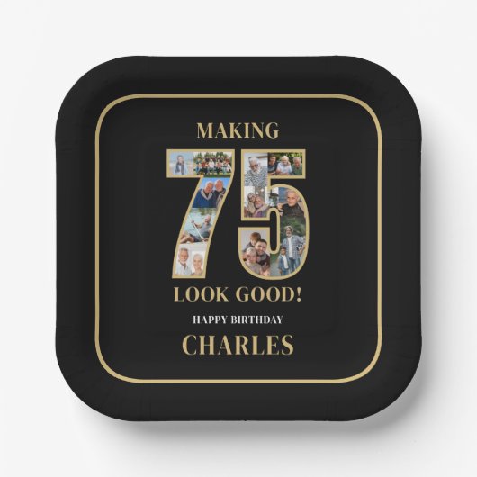 75のいい顔 フォトコラージュ 75歳の誕生日 ペーパープレート (正面)
