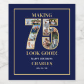 75のいい顔 フォトコラージュ 75歳の誕生日 ワインラベル (シングルラベル)