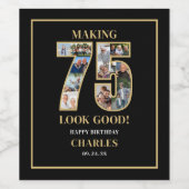 75のいい顔 フォトコラージュ 75歳の誕生日 ワインラベル (シングルラベル)