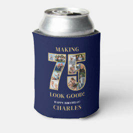 75のいい顔 フォトコラージュ 75歳の誕生日 缶クーラー
