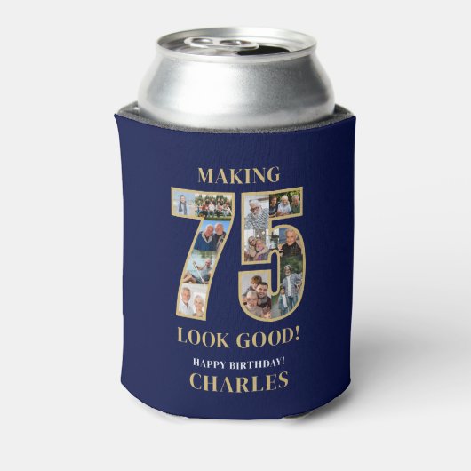 75のいい顔 フォトコラージュ 75歳の誕生日 缶クーラー (缶裏面)