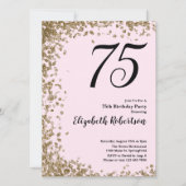 75エレガント番目の誕生日招待状ピンク金ゴールドシークイン 招待状 (正面)