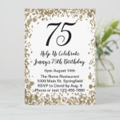 75エレガント番目の誕生日招待状(黒と金ゴールド) 招待状 (スタンド正面)