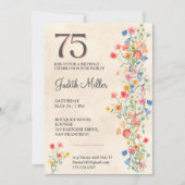 75エレガント番目の誕生日-フローラパーティーデザイン 招待状 (正面)