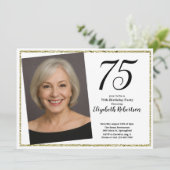 75カスタムthフォトホワイトと金ゴールド 招待状 (スタンド正面)