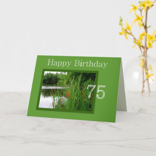 75ハッピーバースデーの猫のしっぽを池に カード (黄色い花)