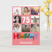 75ハッピーバースデーフォトコラージュモダンピンクカード カード (黄色い花)