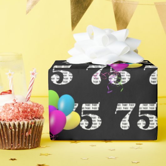 75ハッピーバースデー風船（黒） ラッピングペーパー (誕生日パーティー)