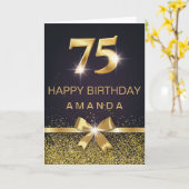 75パーソナライズされたエレガント番目の誕生日金ゴールドグリッター カード (黄色い花)