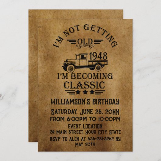 75パーソナライズされたヴィンテージ75歳 招待状 (正面/裏面)