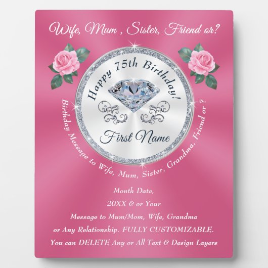 75パーソナライズされた歳の女の誕生日プレゼント フォトプラーク (正面)
