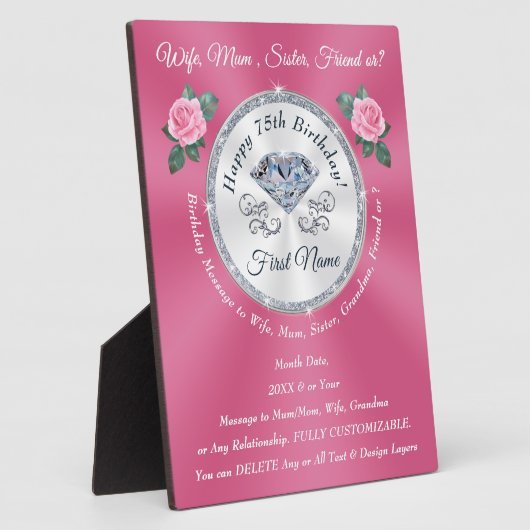 75パーソナライズされた歳の女の誕生日プレゼント フォトプラーク (側面)
