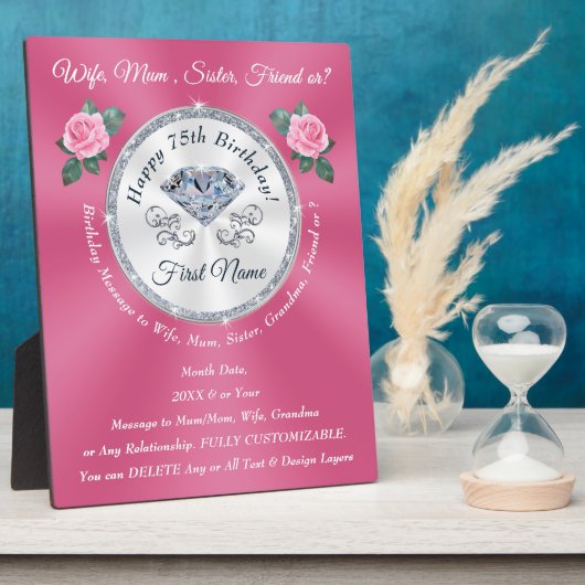 75パーソナライズされた歳の女の誕生日プレゼント フォトプラーク (側面)