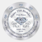 75パーソナライズされた番目の誕生日のステッカー、好意のために、 ラウンドシール (正面)