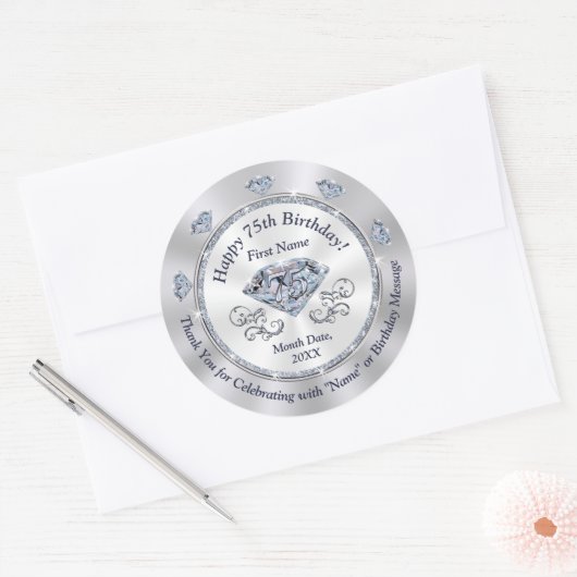 75パーソナライズされた番目の誕生日のステッカー、好意のために、 ラウンドシール (封筒)