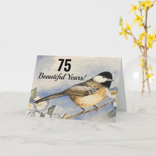 75ビューティフルイヤーズ《鳥》アメリカゴガラフラワーズ誕生日 カード (黄色い花)