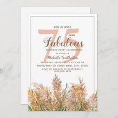 75フェイブルースパンパスグラスオンホワイト誕生日 招待状 (正面/裏面)