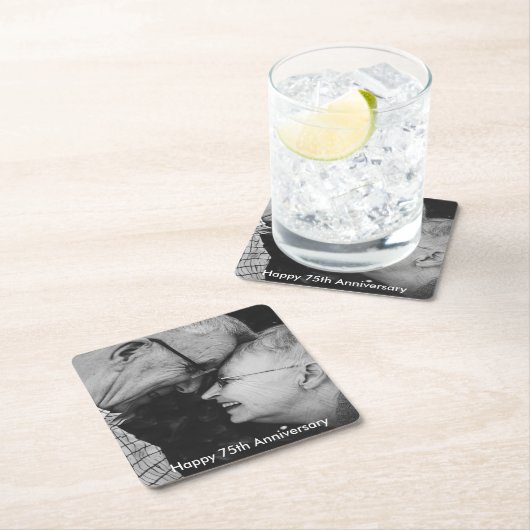 75周年結婚記念カスタム写真 スクエアペーパーコースター (インサイチュ)