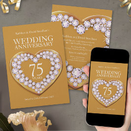 75周年結婚記念日のハートパーティー招待状 招待状