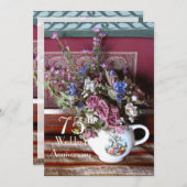 75周年結婚記念日招待状 ヴィンテージ ティーポット 招待状 (正面/裏面)