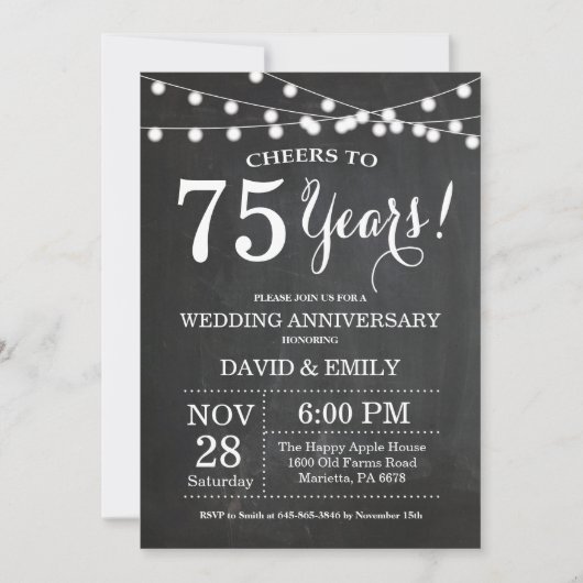 75周年結婚記念日招待状 黒板 招待状 (正面)