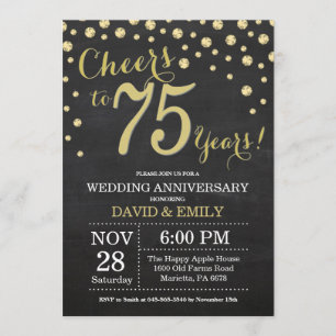 75周年結婚記念日 ブラックボード ゴールド 招待状