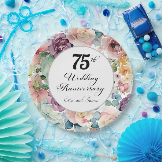 75周年記念結婚のスクリプエレガントトフローラ ペーパープレート (パーティー)