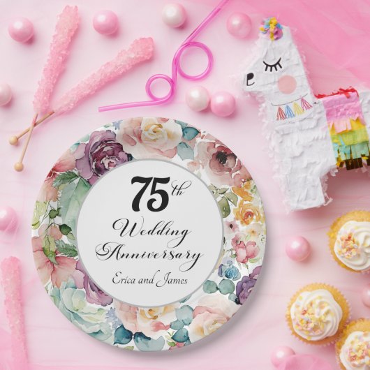 75周年記念結婚のスクリプエレガントトフローラ ペーパープレート (パーティー)