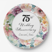 75周年記念結婚のスクリプエレガントトフローラ ペーパープレート (正面)