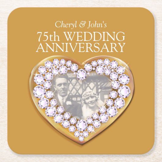 75周年記念結婚ハートフォトコースター スクエアペーパーコースター (正面)