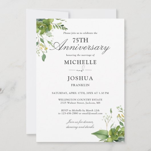 75周年記念結婚フローラグリーンリー写真 招待状 (正面)