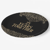 75周年記念金ゴールドレースオンブラック紙プレート ペーパープレート (アングル)