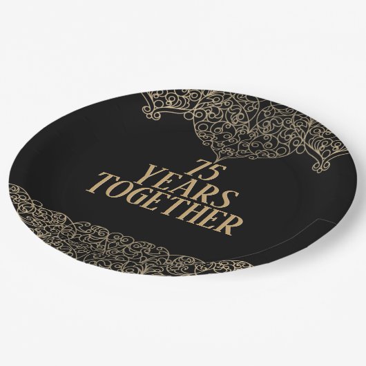 75周年記念金ゴールドレースオンブラック紙プレート ペーパープレート (アングル)