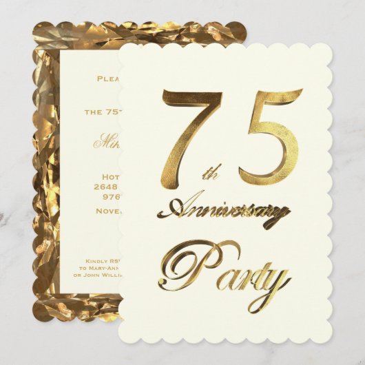 75周年誕生日記念 ゴールドアイボリー エレガント 招待状 (正面/裏面)