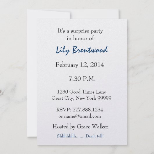 75回目のサプライズ·バースデー·パーティー，ソフトブルーフラワー 招待状 (裏面)