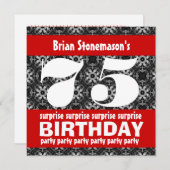 75回目のサプライズ·バースデー·パーティー、白黒 招待状 (正面/裏面)