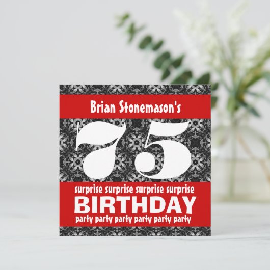 75回目のサプライズ·バースデー·パーティー、白黒 招待状 (スタンド正面)