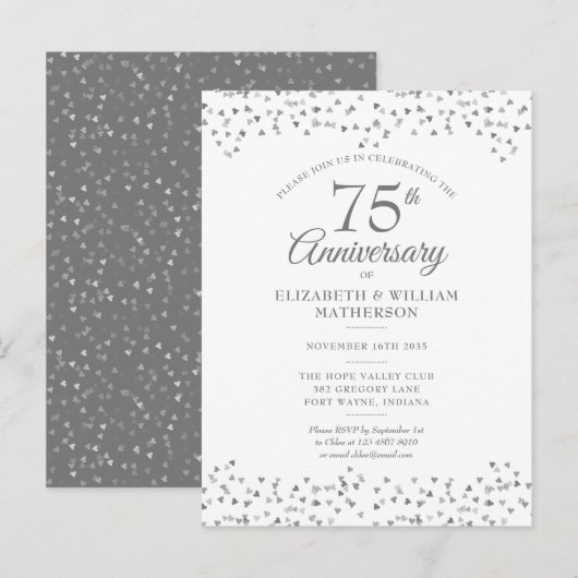 75回目の結婚記念日の愛ハートの紙吹雪 インビテーションポストカード (正面/裏面)