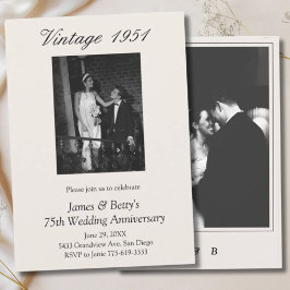 75回目の結婚記念日の誓いの更新パーティー 2枚の写真 招待状