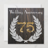 75回目の結婚記念日 | ラスティックウッドとゴールド 招待状 (正面)