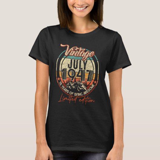 75年のヴィンテージ1947素晴らし年7月 Tシャツ (正面)