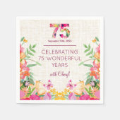 75年フラワーズフローラリネン75誕生日 スタンダードカクテルナプキン (正面)
