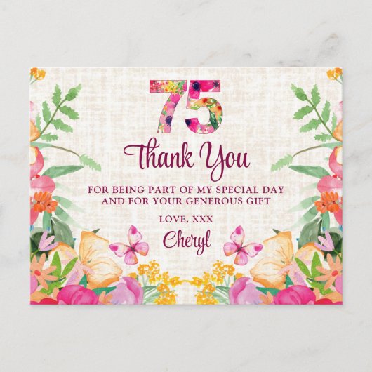 75年フラワーズフローラリネン75誕生日 ポストカード (正面)