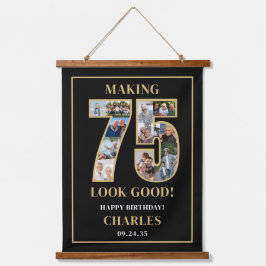 75才をステキに見せるフォトコラージュ 75歳の誕生日 吊り下げ型タペストリー